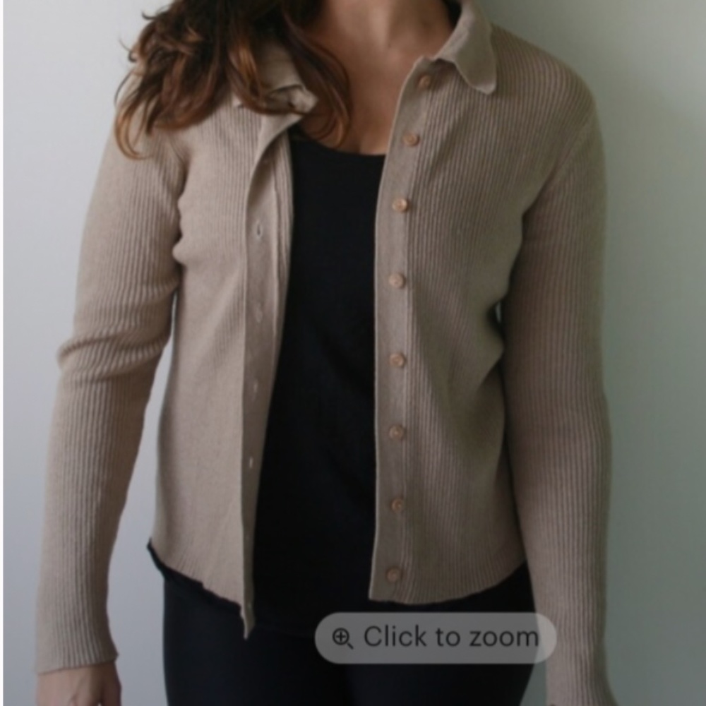 Express Taupe Ribbed Cardigan Sweater - Picture 3 of 3